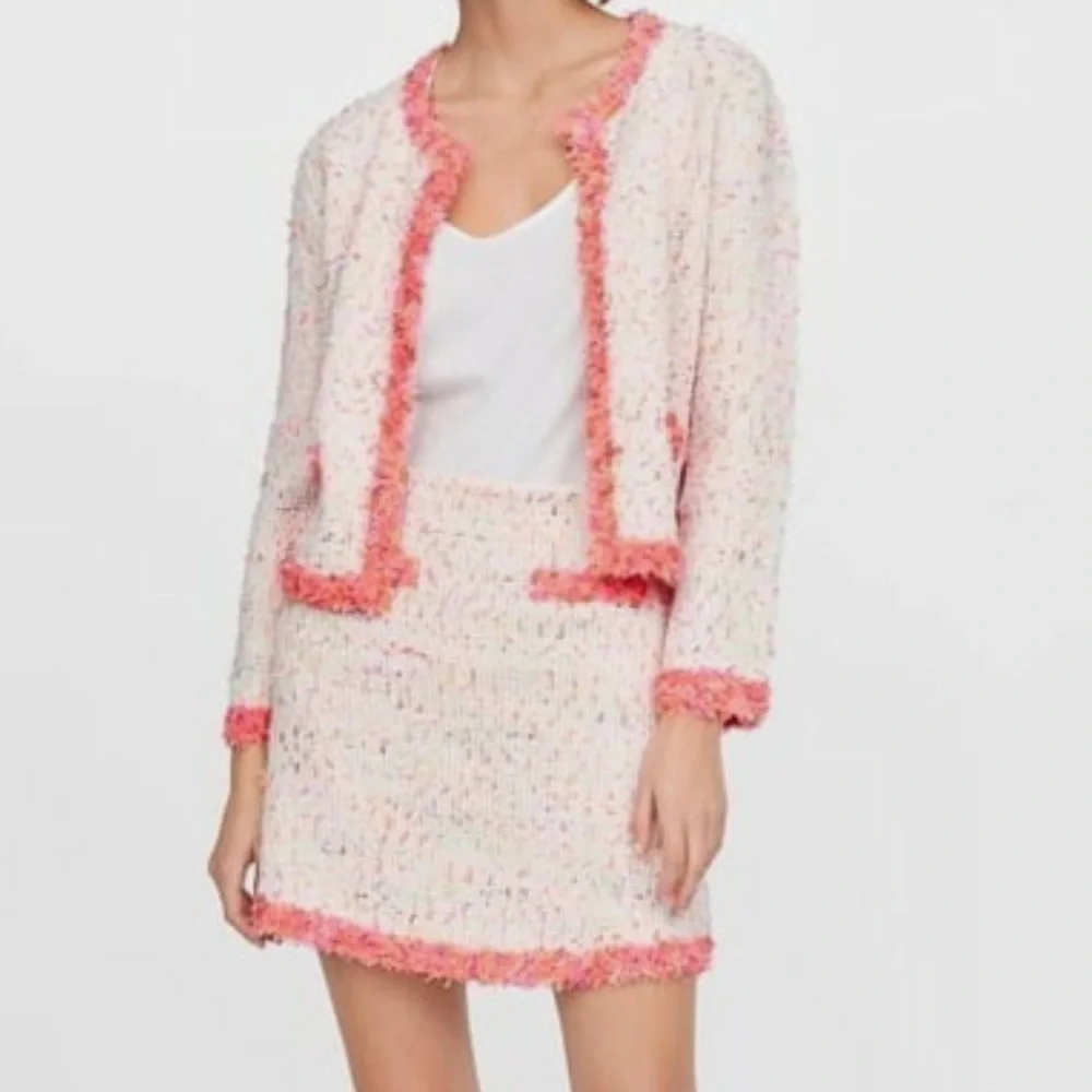 NWT Zara Tweed Confetti Colourful Open Blazer Mock Pockets Size Small - Picture 11 of 12
